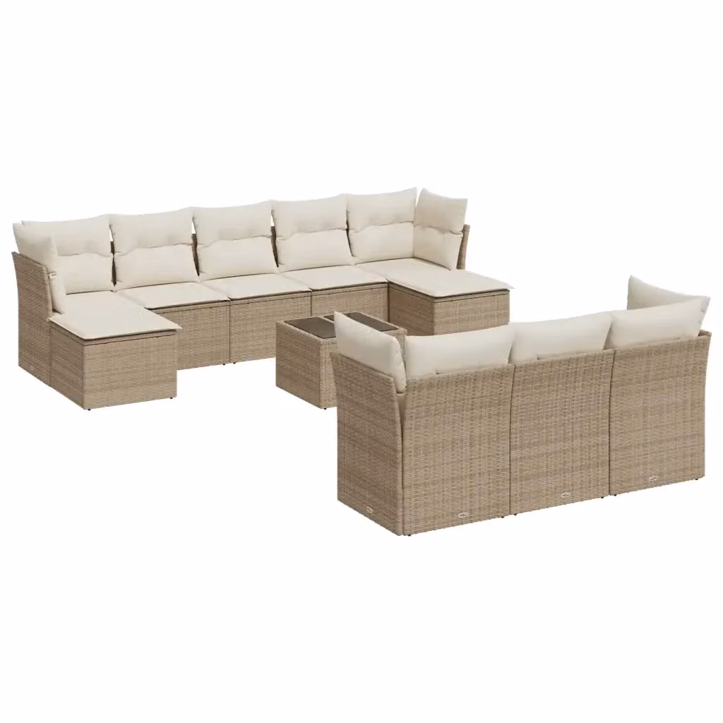 Set di divani da giardino vidaXL in polyrattan beige con 11 pezzi, inclusi cuscini e tavolino da caffè – 2