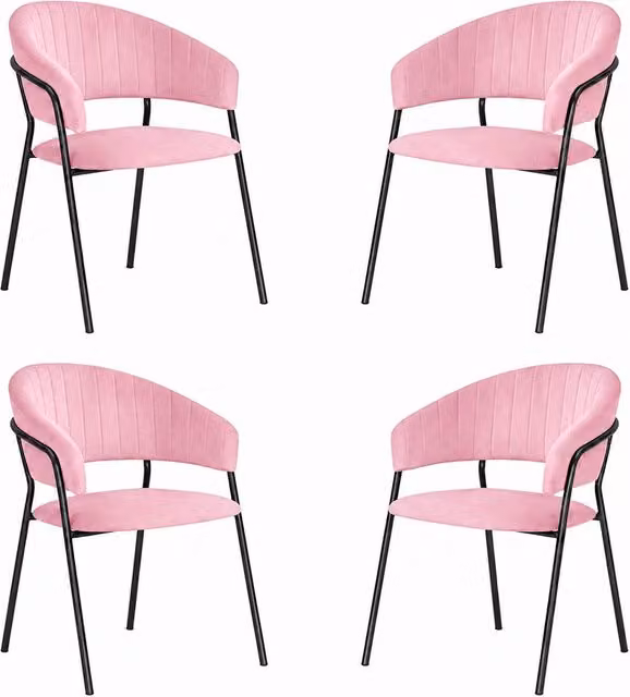 Sedie da sala da pranzo set da 4 Aurelia in velluto rosa con gambe nere