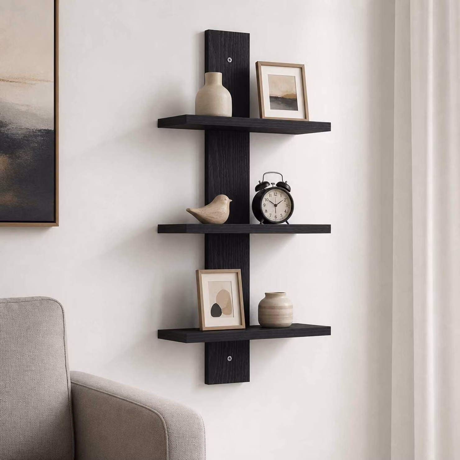 Scaffale da parete moderno vidaXL in MDF nero, L: 30 cm, P: 13,5 cm, H: 64,5 cm