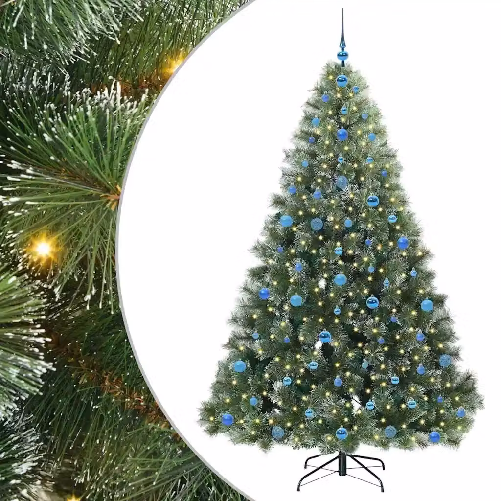 Albero di Natale artificiale moderno vidaXL verde con 300 LED luce bianca calda in PE e PVC, Altezza: 210 cm – 2
