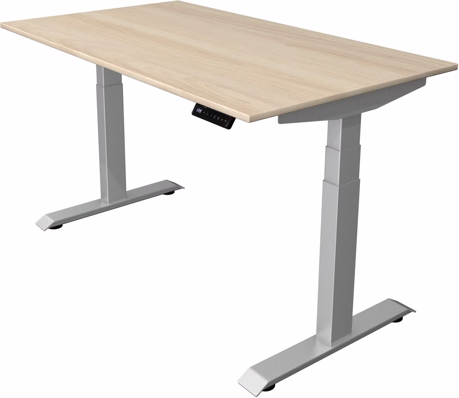 Scrivania Move 4 regolabile elettricamente in altezza, colore struttura:argento, dimensioni piano d'appoggio:140 x 80 cm, colore piano d'appoggio:acero