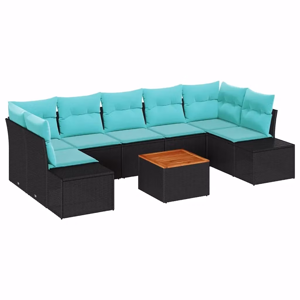 Set Divano da Giardino a Forma di U con Tavolino vidaXL, 8 Pezzi, Nero e Turchese – 2