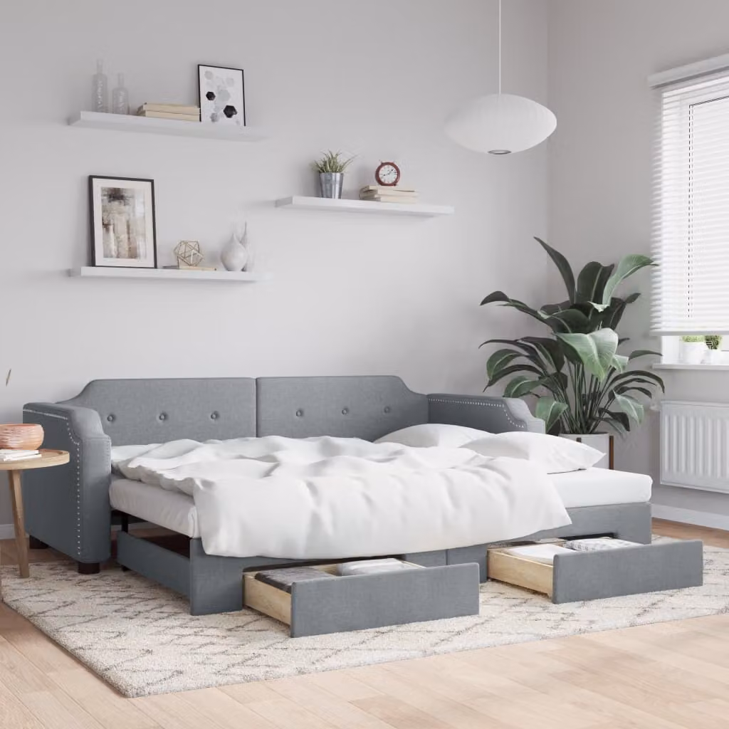Maison Exclusive - Divano letto estraibile con cassetti, grigio chiaro, 90x200 cm, tessuto
