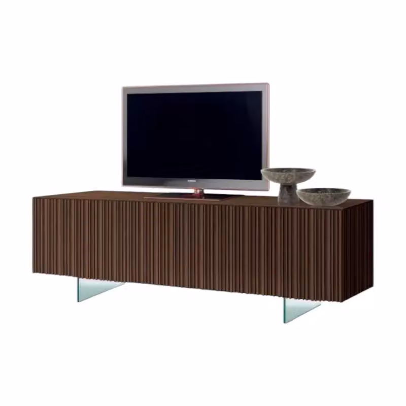 Porta TV contemporaneo Mobili 2G in legno di frassino marrone con 3 ante e gambe in vetro L: 166 cm, P: 47 cm, H: 60 cm – 2