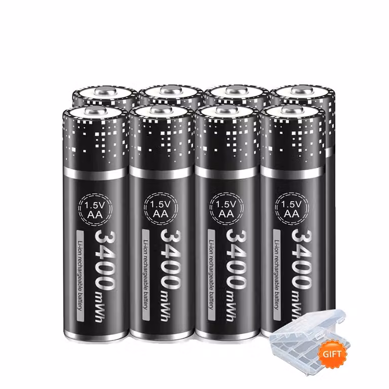 Batteria ricaricabile al litio AA, capacità 3400mWh, prestazioni di lunga durata, nera