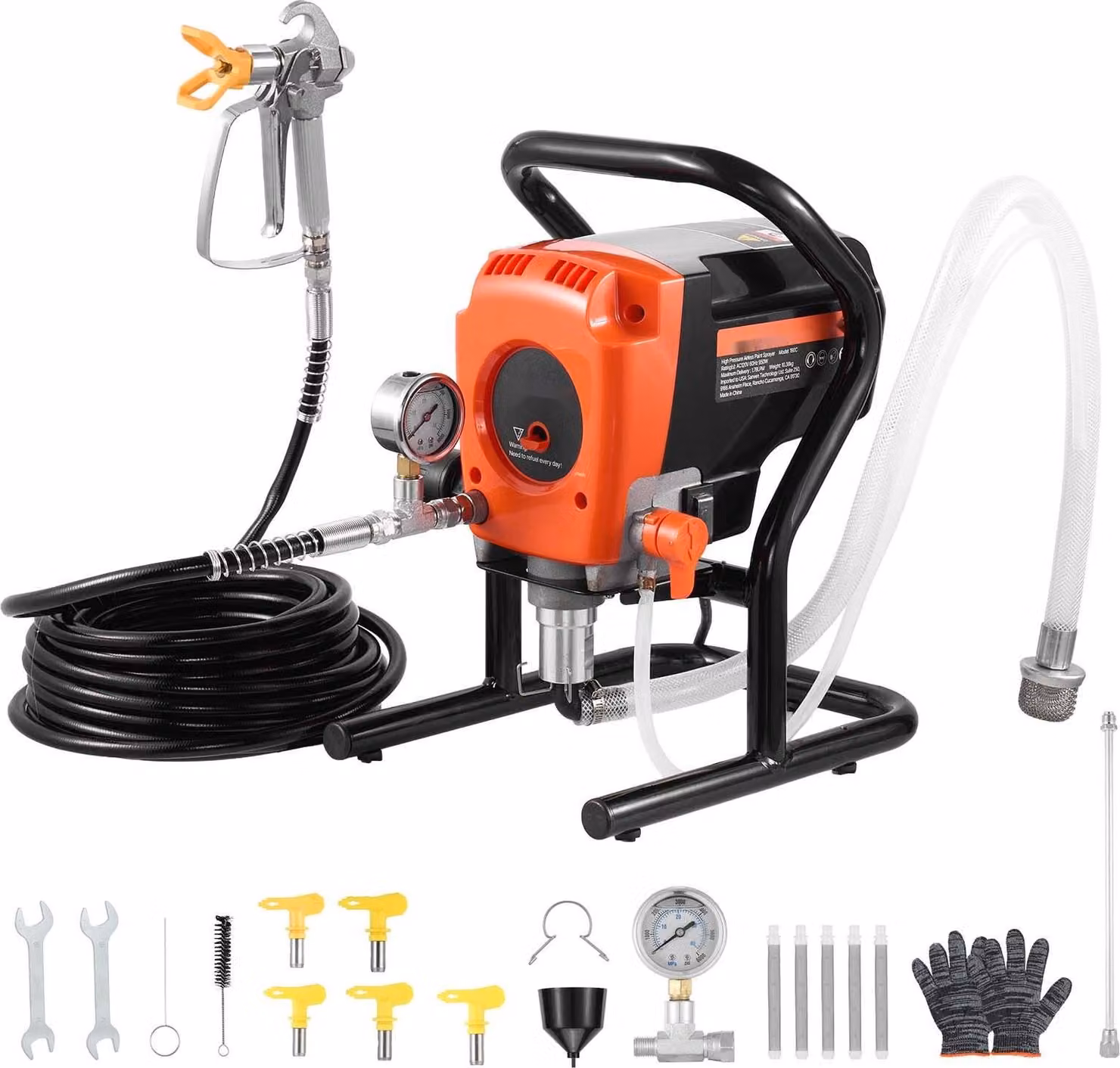 Spruzzatore airless - Sistema elettrico a spruzzo - 900 W - 1,78 L/min - 3300 psi (227 bar) alta pressione - Set con tubo flessibile, asta di prolunga, ugelli - Per pareti e facciate