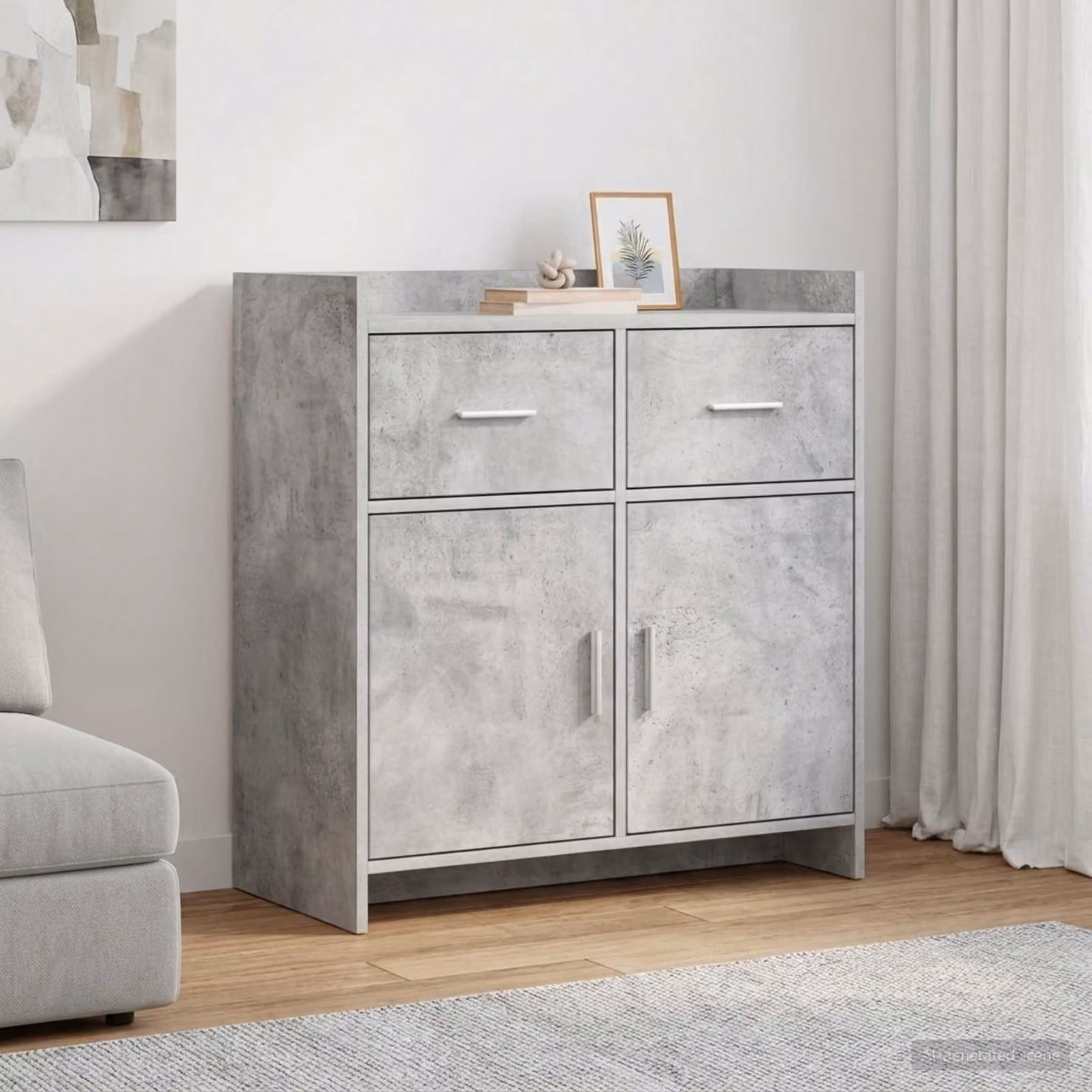 Credenza moderna vidaXL in legno ingegnerizzato e metallo, colore grigio, L 75 cm x P 36 cm x H 80 cm