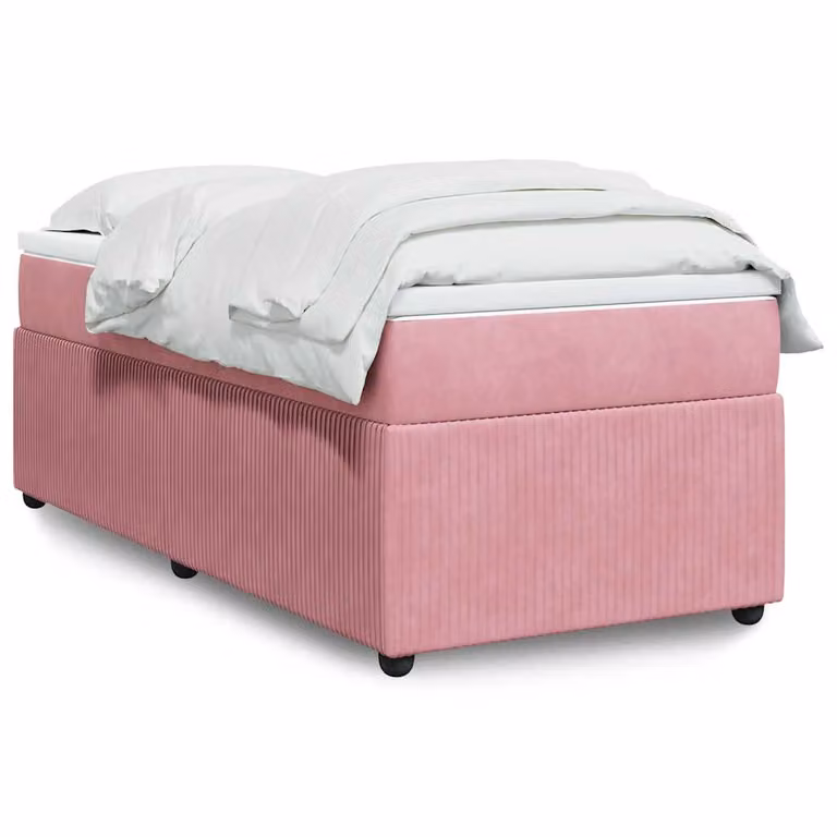 vidaXL Giroletto a Molle con Materasso Ibrido in Velluto Rosa e Bianco L/P: 90 x 200 cm
