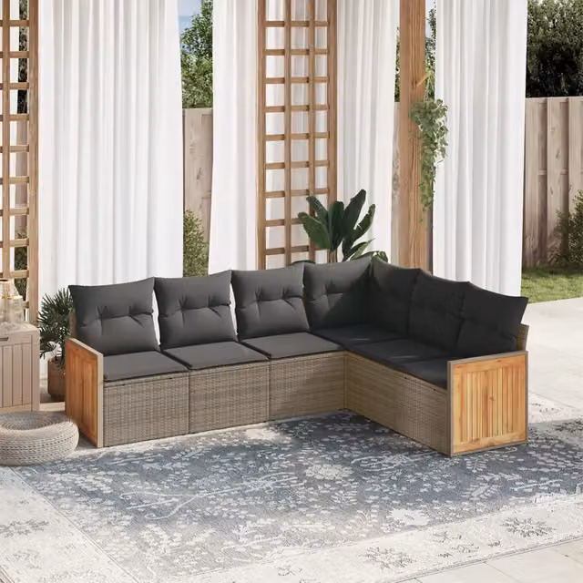 Set Divano da Giardino VIDAXL a L in Polyrattan Grigio con Cuscini, 6 Pezzi – 1