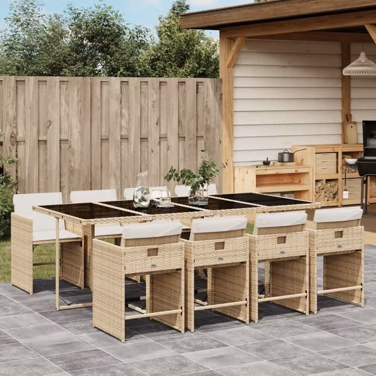 Maison Exclusive - Set da Pranzo da Giardino 9 pz con Cuscini Beige in Polyrattan
