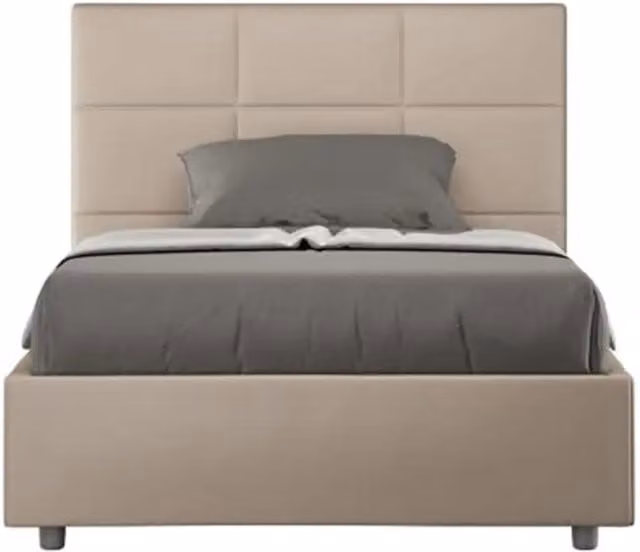 Letto matrimoniale francese con rete imbottito 140x210 similpelle tortora Mika