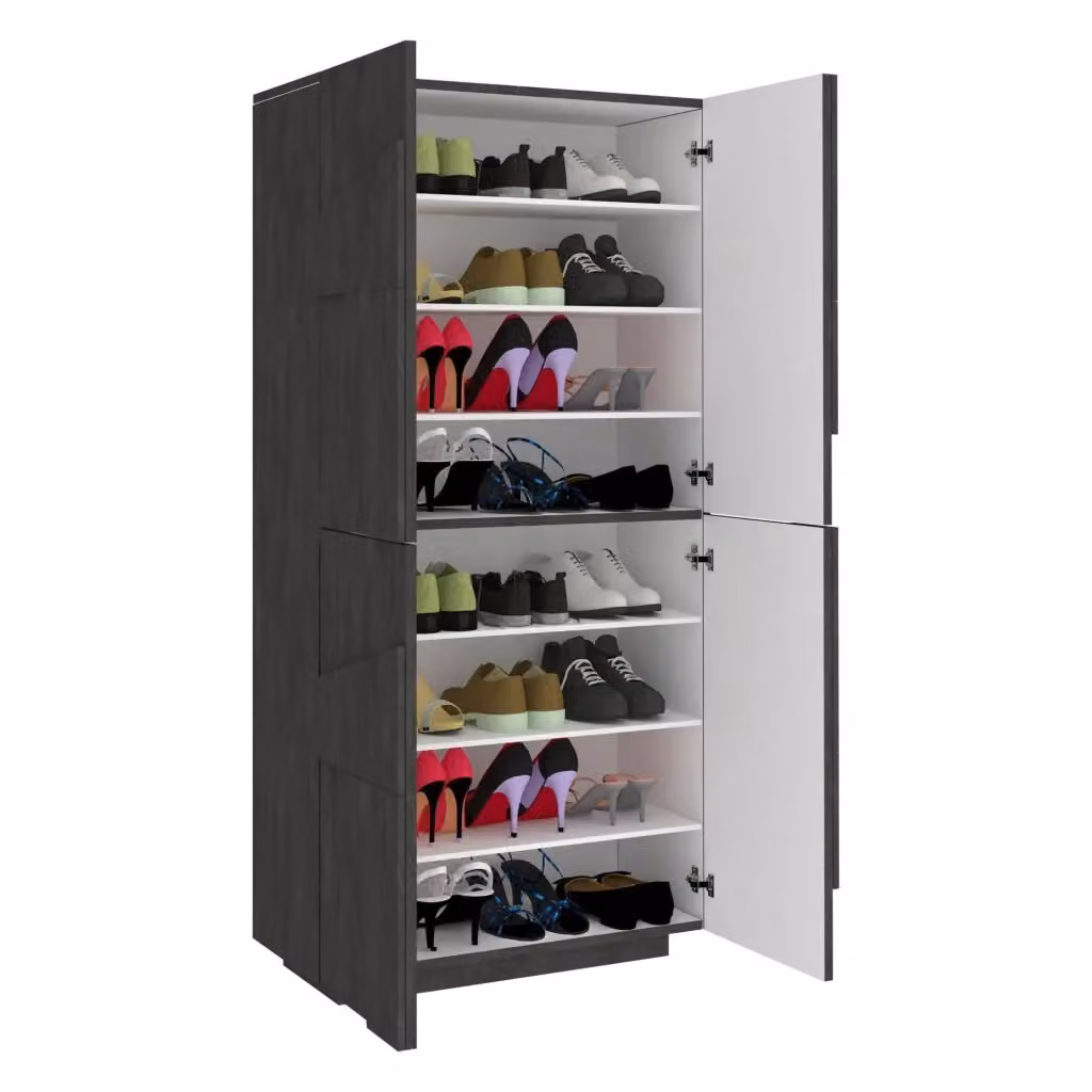 Scarpiera Archibal DMORA con 4 ante battenti, Mobile porta scarpe per ingresso, Grigio Cenere, L: 81 cm, P: 38 cm, H: 167 cm – 2