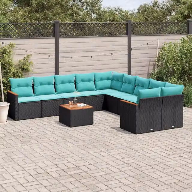 Set Divani da Giardino 11 pz con Cuscini Nero in Polyrattan 3226358