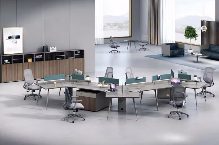 Scrivania angolare grigio-beige; lussuose scrivanie da studio; mobili in legno