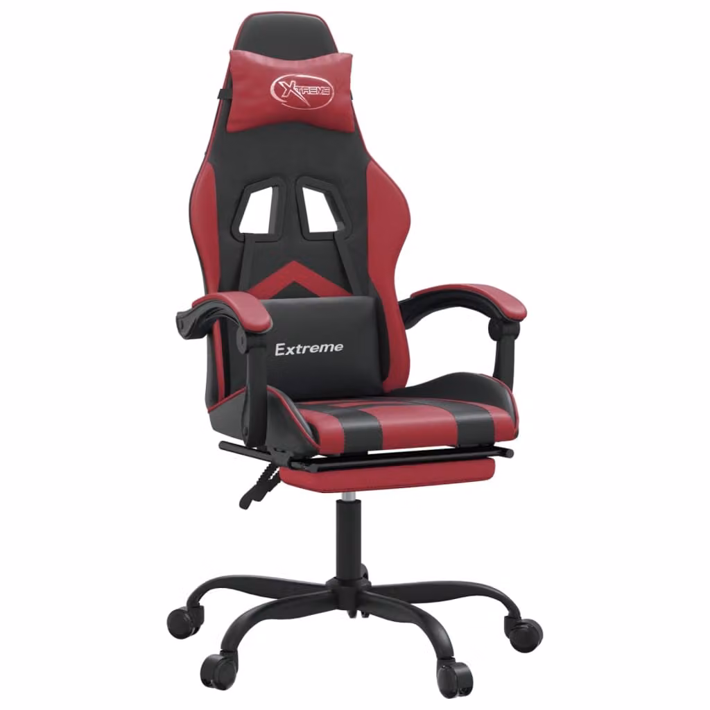 Sedia Gaming Girevole Poggiapiedi Nero e Rosso Vino Pelle finta