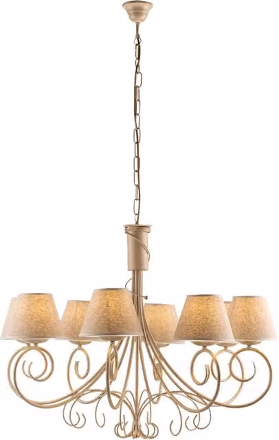 Lampadario 8 Luci Vienna Ferro Avorio E Oro Con Paralumi In Pvc
