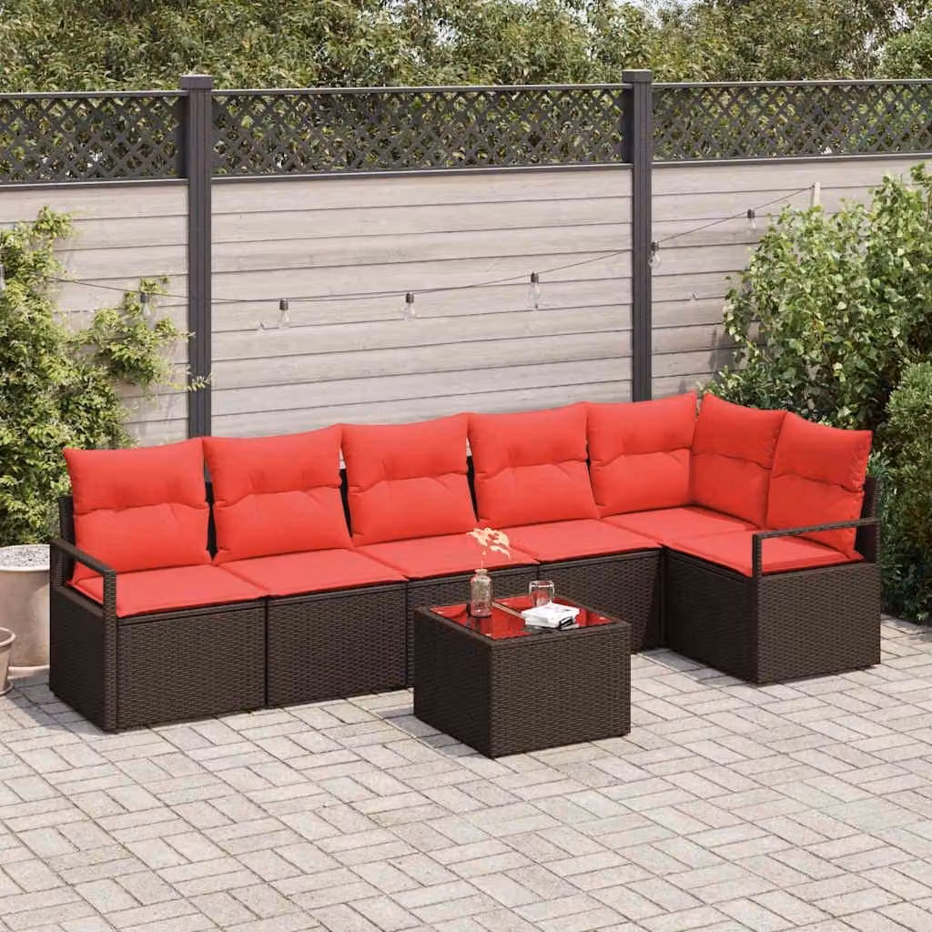Maison Exclusive - Set da giardino composto da 7 pezzi. Divano e poltrone in rattan sintetico, color marrone e rosso