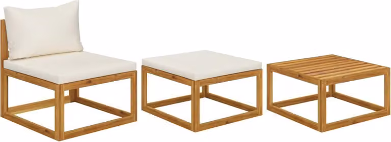 Set Divani da Giardino 3 pz con Cuscini Crema in Legno Acacia