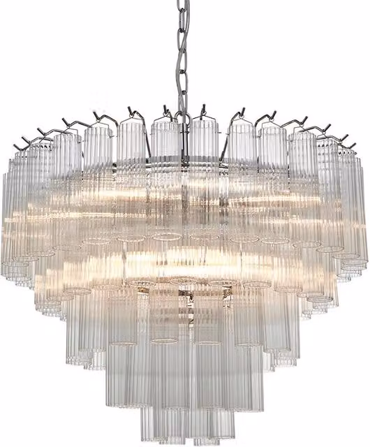 Lampadario Toulouse Endon nichel vetro rigato 12xG9