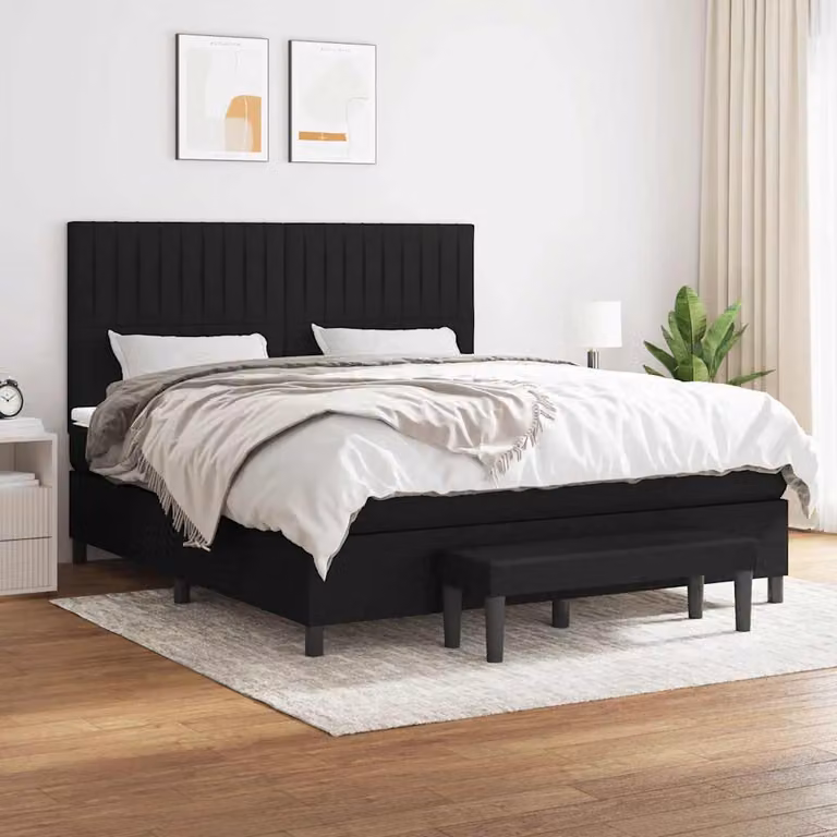 vidaXL Giroletto a Molle Ibrido con Materasso in Tessuto Nero L/P/H: 160 x 200 x 128 cm