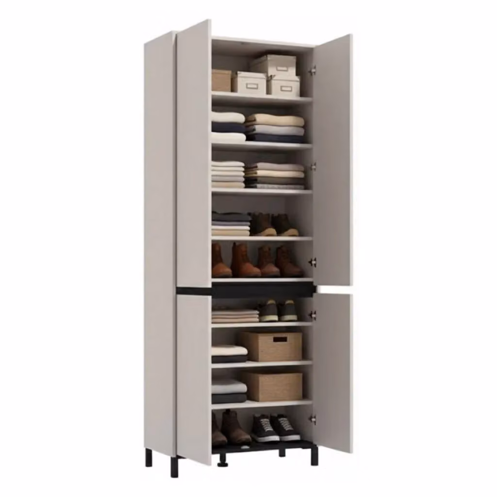 Scarpiera Moderna DMORA con Ante a Battente e Ripiani Piani, Colore Beige e Nero, L/P/H: 80 x 40 x 205.5 cm – 2