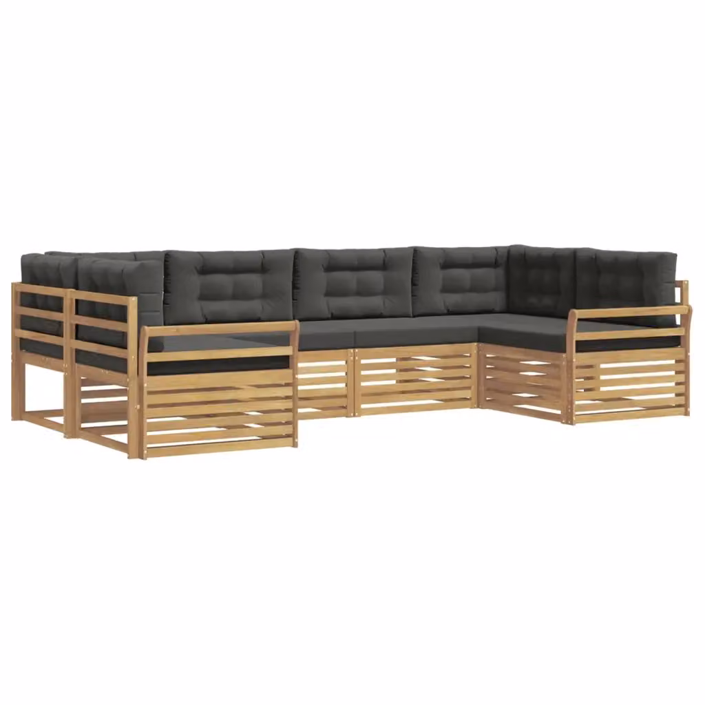 Set di divani da esterno a L vidaXL in legno di acacia, 6 pezzi, Bianco e Antracite – 2