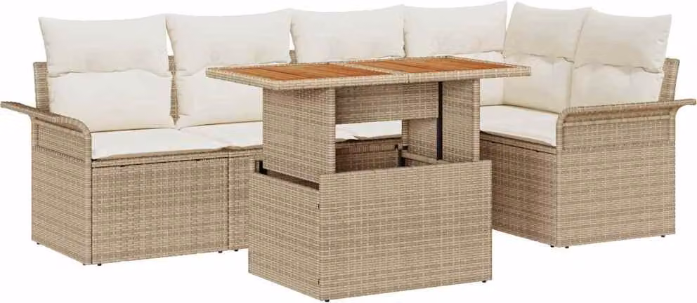 Set Divano da Giardino 6 pcs Beige Poly Rattan