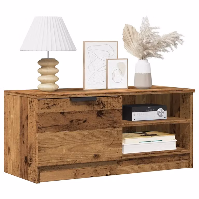Set di 2 Mobili Porta TV in Legno Vecchio Marrone con Stile Rustico, L: 80 cm, P: 35 cm, H: 36,5 cm
