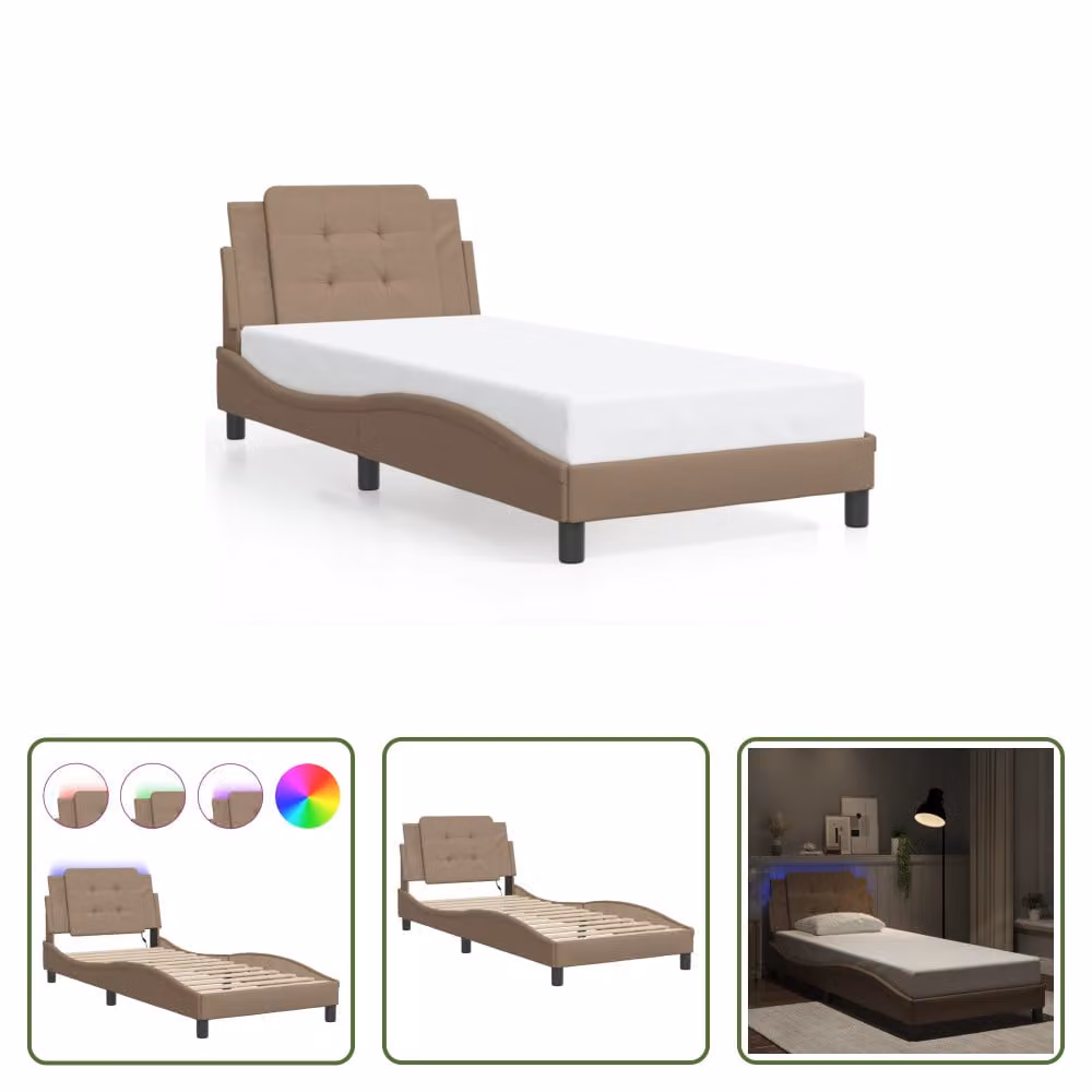The Living Store Struttura letto con LED cappuccino-marrone 90x190 cm in ecopelle