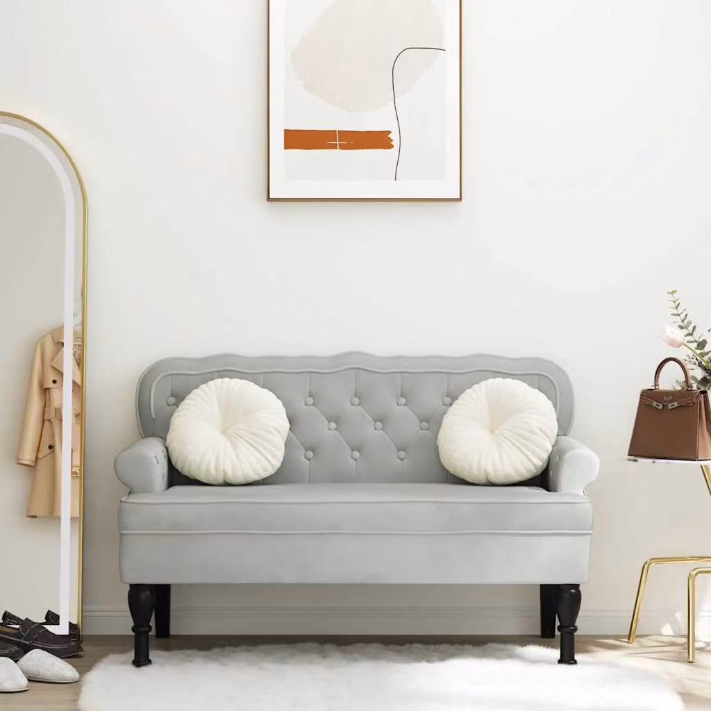 Panca con schienale vidaXL in velluto grigio, L: 119,5 cm, P: 64,5 cm, H: 75 cm