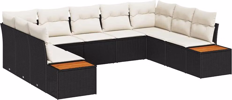 Set Divano da Giardino con cuscino 9 pcs Nero Poly Rattan