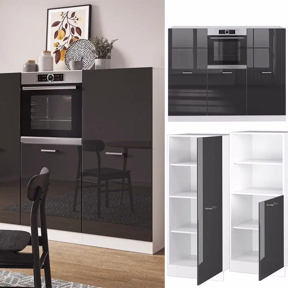 Cucina componibile moderna Vicco R-Line antracite lucido e bianco, larghezza: 180 cm – 2