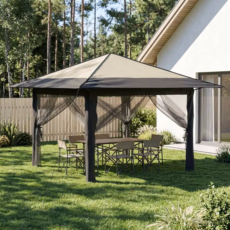 Gazebo vidaXL con 4 pareti in poliestere e struttura in acciaio, Colore Beige e Antracite, L/P: 330 x 330 cm