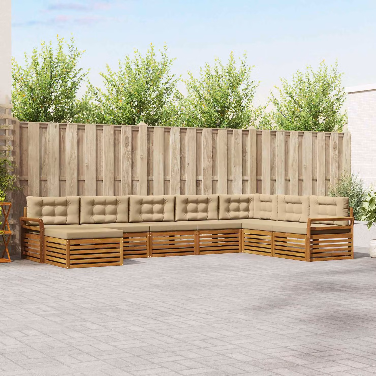 Set di divani da esterno a L vidaXL in legno di acacia con 8 pezzi, colore beige e sabbia