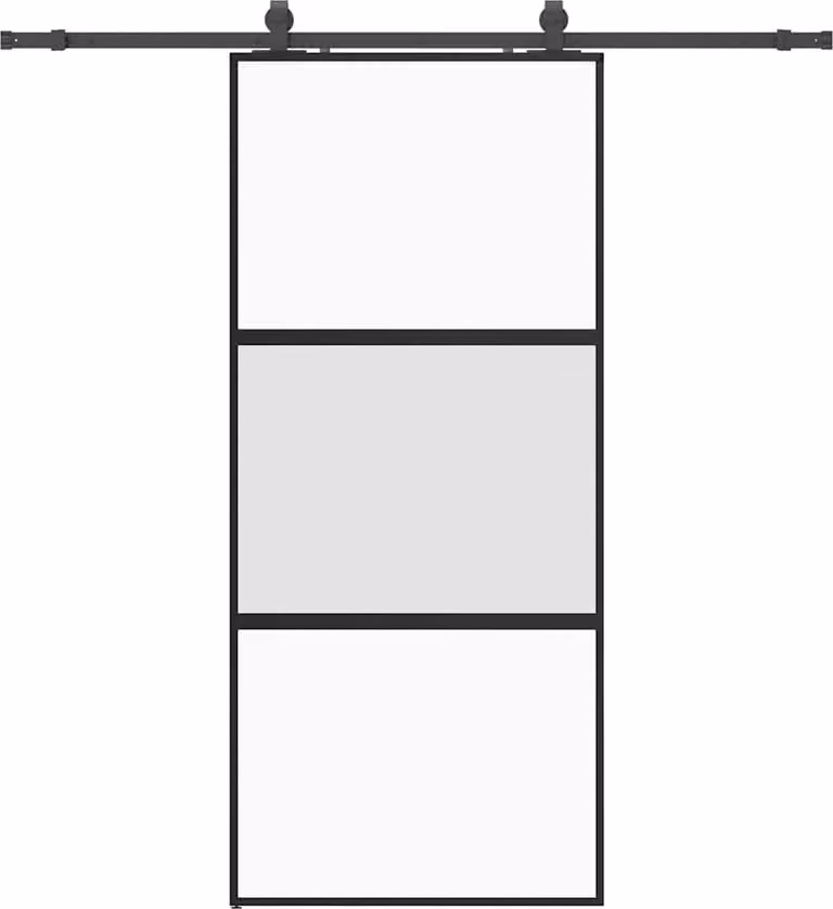 Porta Scorrevole Set Ferramenta Nera 90x205 cm Vetro Temperato
