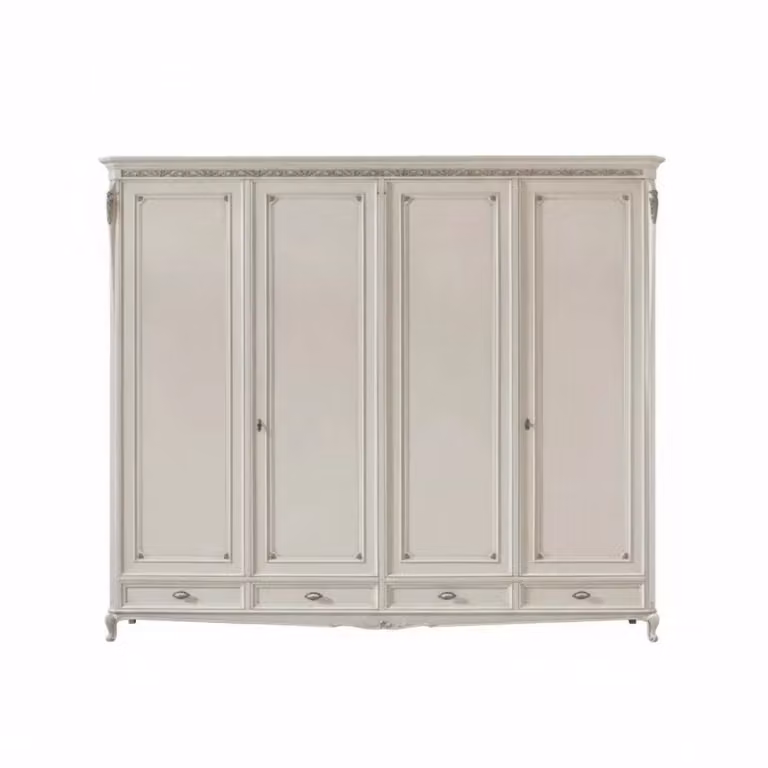 Armadio classico a 4 ante in legno bianco, argento e oro Mobili 2G L: 290 cm, P: 65 cm, H: 257 cm