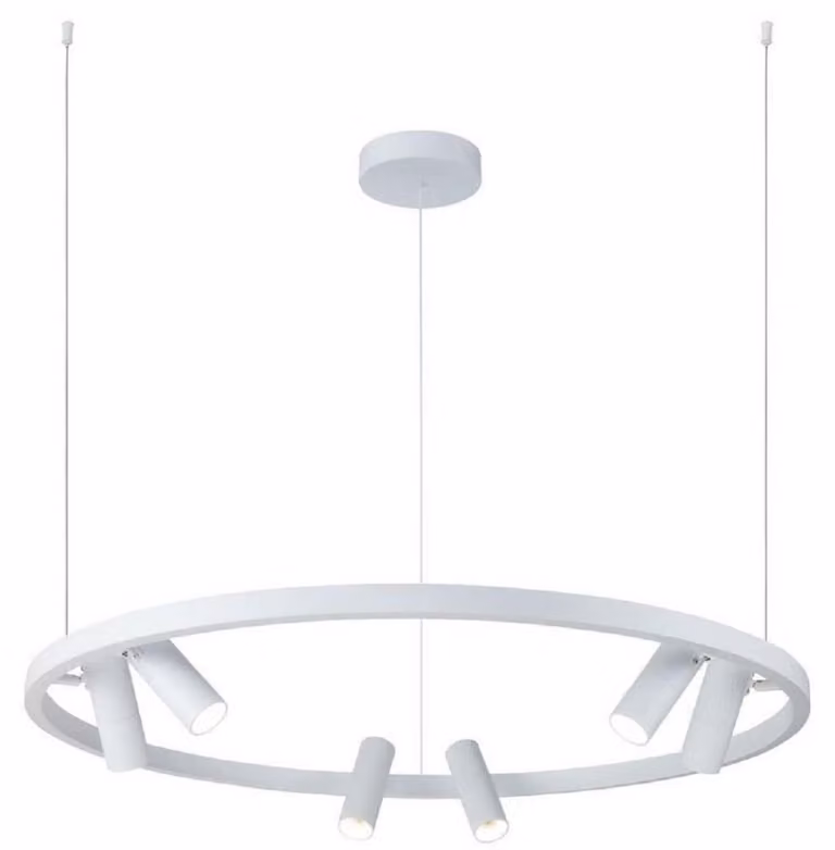 Casa Padrino lampada a sospensione bianca Ø 90 cm - Lampada a sospensione rotonda con spot LED orientabili