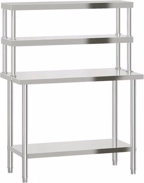 Tavolo da lavoro per cucina con ripiano in acciaio inox CFW3505888 colore argento, L 110 cm, P 55 cm, H 150 cm, con altezza regolabile – 1
