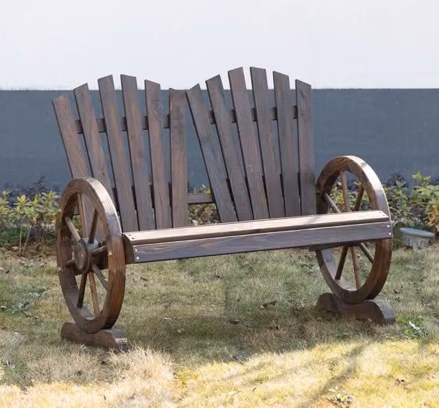Panchina da giardino MODFU a 2 posti in legno di abete con braccioli, effetto rustico marrone opaco, L: 108 cm, P: 66 cm, H: 95 cm