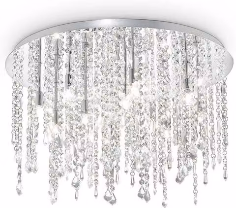 Plafoniera Classica Royal Metallo-Cristallo Cromo 12 Luci G9 3W 3000K Luce Calda