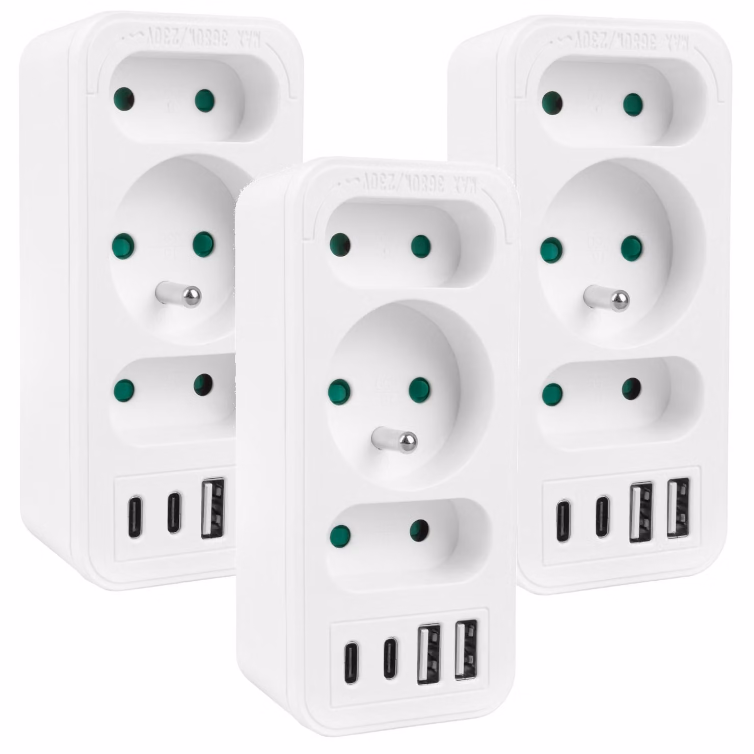 Connessione di alimentazione x3 + 4xUSB Distributore Maclean a 3 prese 2xUSB A 2xUSB C PD 20W 1x16A + 2x6A MCE248 F/W 3 pezzi