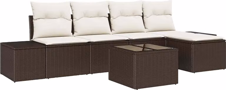 Set Divano da Giardino 5 pcs Marrone e Crema polyrattan
