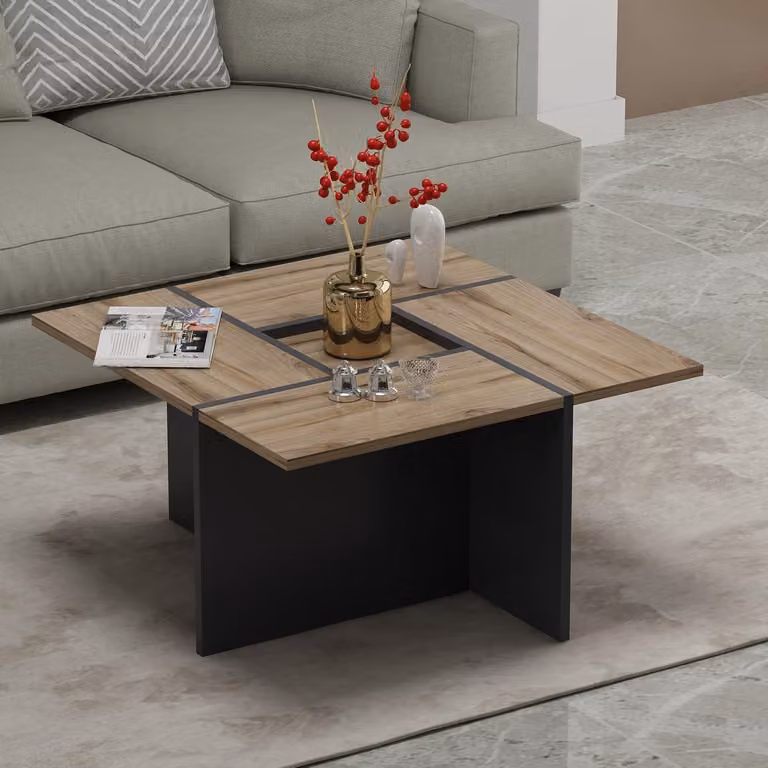 Tavolino HOMIDEA Silva – Tavolino da salotto moderno con ripiano dal design intramontabile (rovere/antracite)