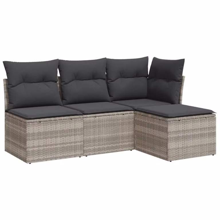Set Divano da Giardino 4pz con Cuscini Grigio Chiaro Polyrattan