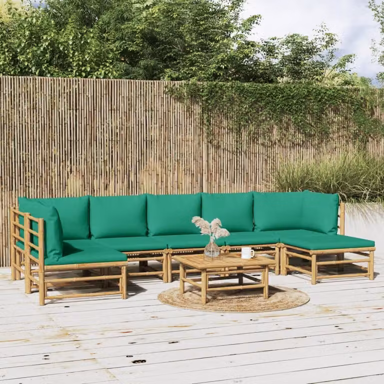 Maison Exclusive - Set da giardino da 8 pezzi con cuscini verdi in bambù