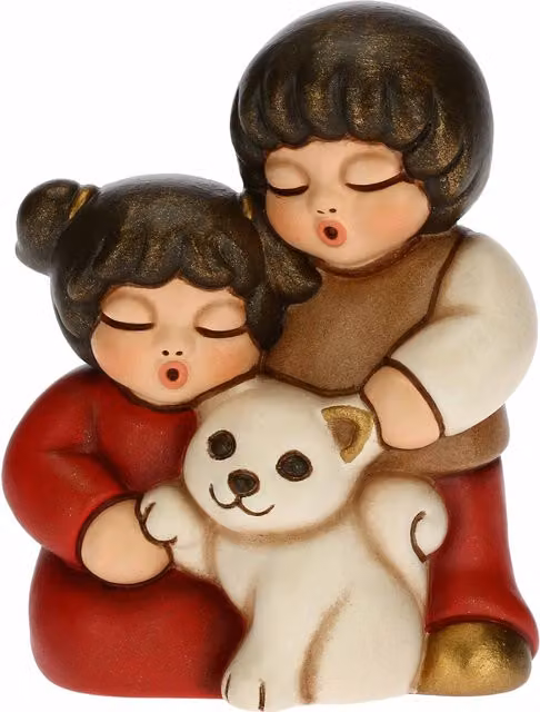 Presepe Classico Thun con Bimbi e Gatto in Ceramica Multicolore e Rosso