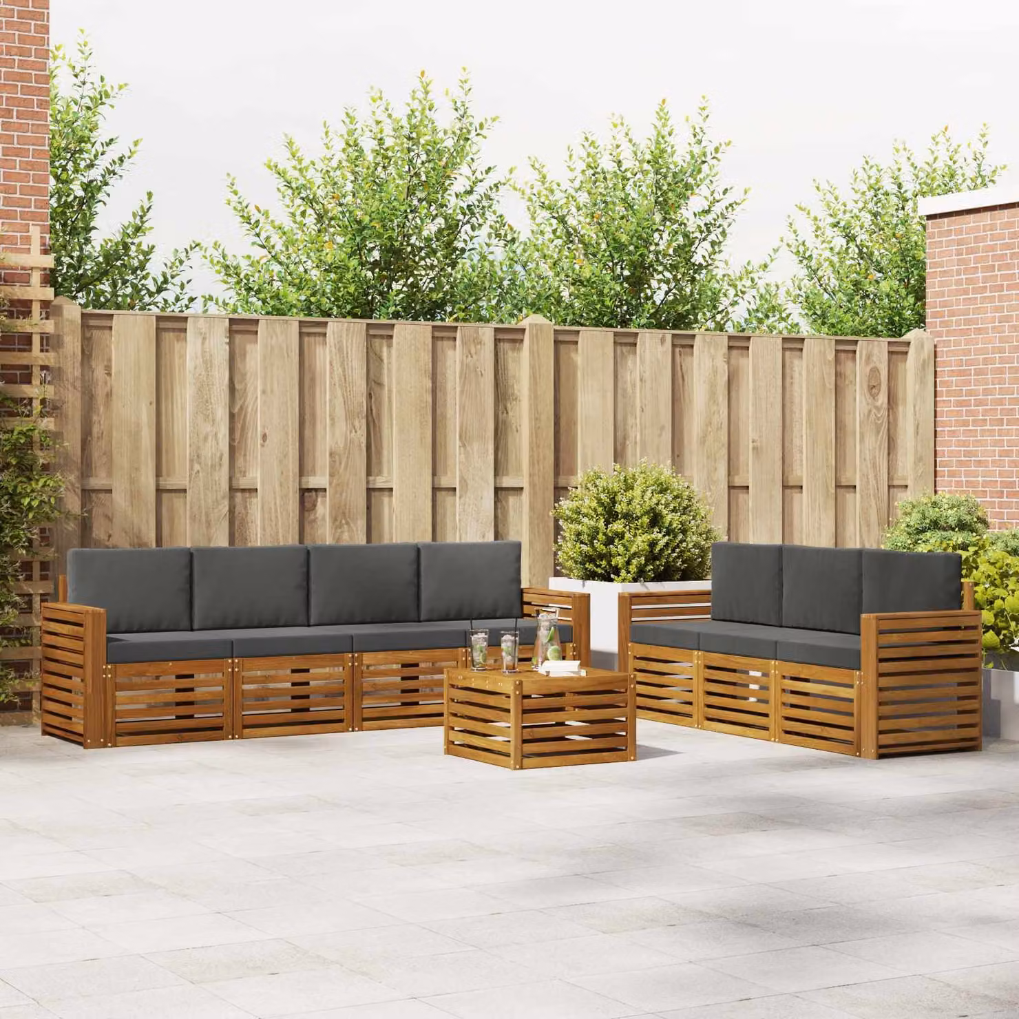 Set di divani da giardino vidaXL a forma di L composto da 8 pezzi in legno di acacia massello con cuscini inclusi, colori beige e antracite