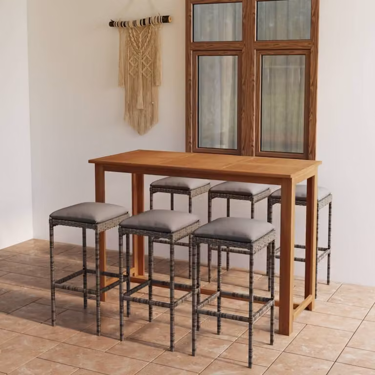 The Living Store Set bar da giardino 7 pezzi con cuscini grigio