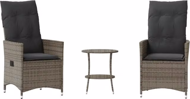 Set da Bistr¨° 3 pz | Set Salotto da Giardino con Cuscini Grigio in Polyrattan