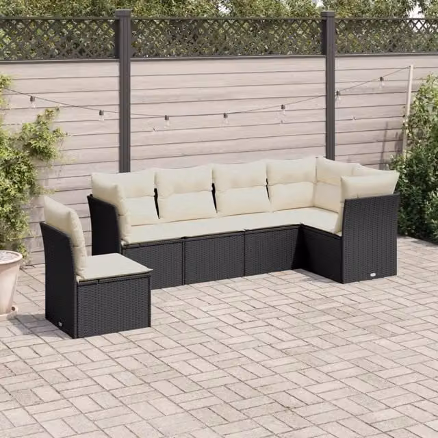 Set Divano da Giardino 6 pz con Cuscini-Sofa da Giardino-Divanetto da esterno Nero in Polyrattan 219125